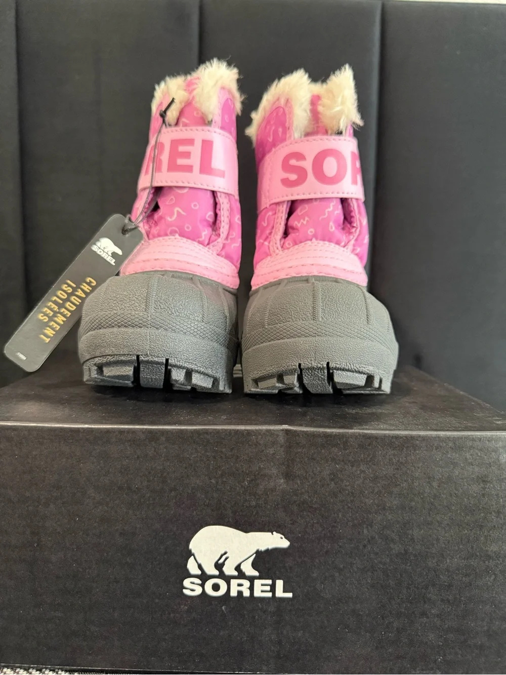 Sorel Pink & Black Kids' Waterproof Winter Boots with Faux Fur Cuff